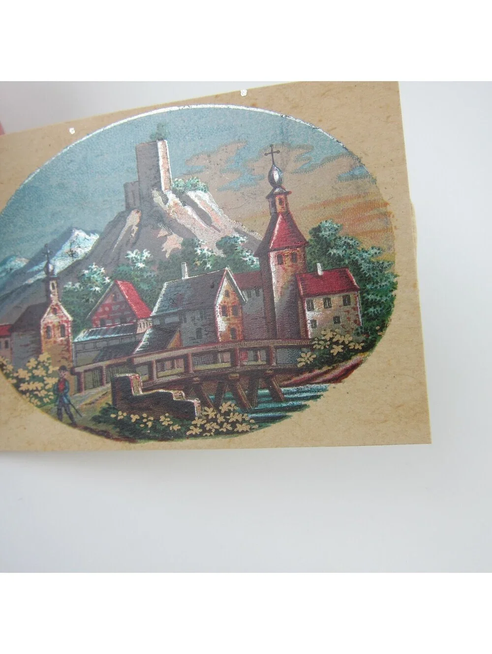Antique Lithograph Print Samples Lot of 4 Castles Towns Villages Landscapes RARE
